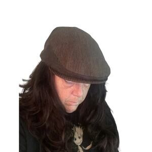 Scala Classico Cabby Driver Ascot Hat Newsboy Cap Brown Stripes Wool Rabbit Hair